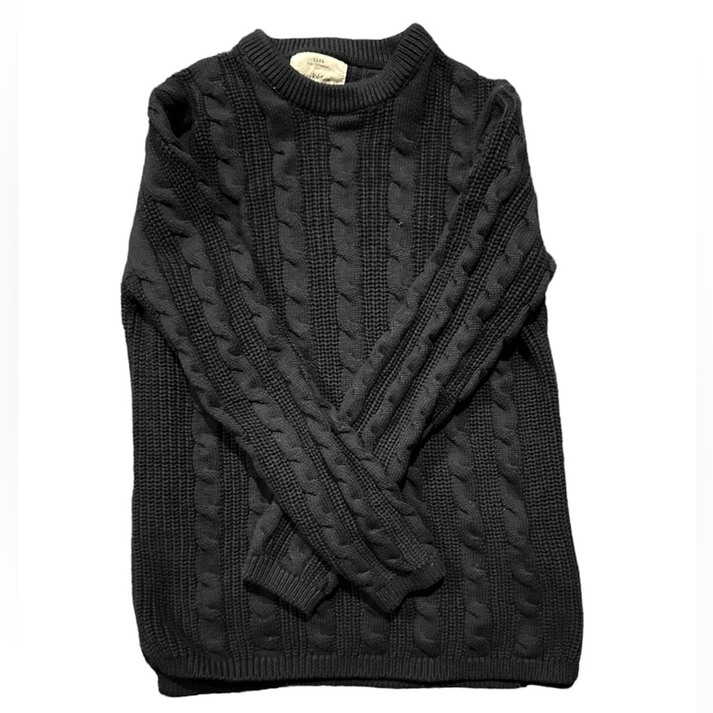 Zara Boys Cotton Knit dark navy blue cable knit sweater - Picture 1 of 4